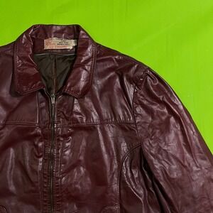 Large Jean Pierre Vintage Burgundy Leather Bomber Jacket Made in Argentina 70s